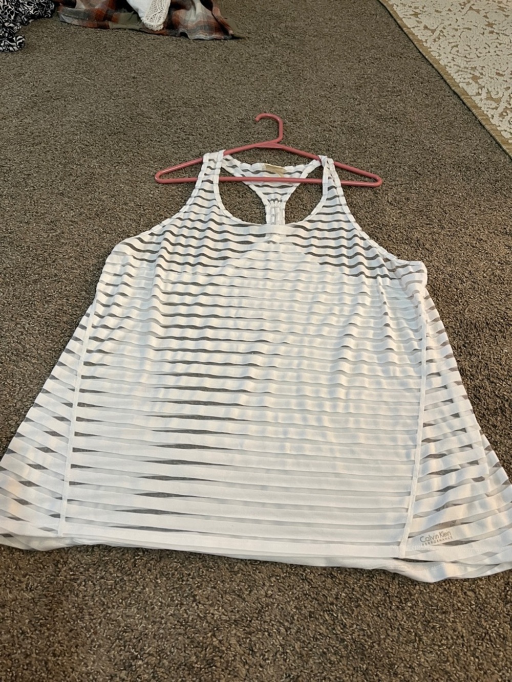 Calvin Klein White Sheer Striped Racerback Tank